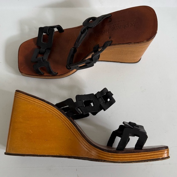 STEPHANE KELIAN ✨ leather Greek key woven wooden wedge sandals | sz 39 - Picture 5 of 8